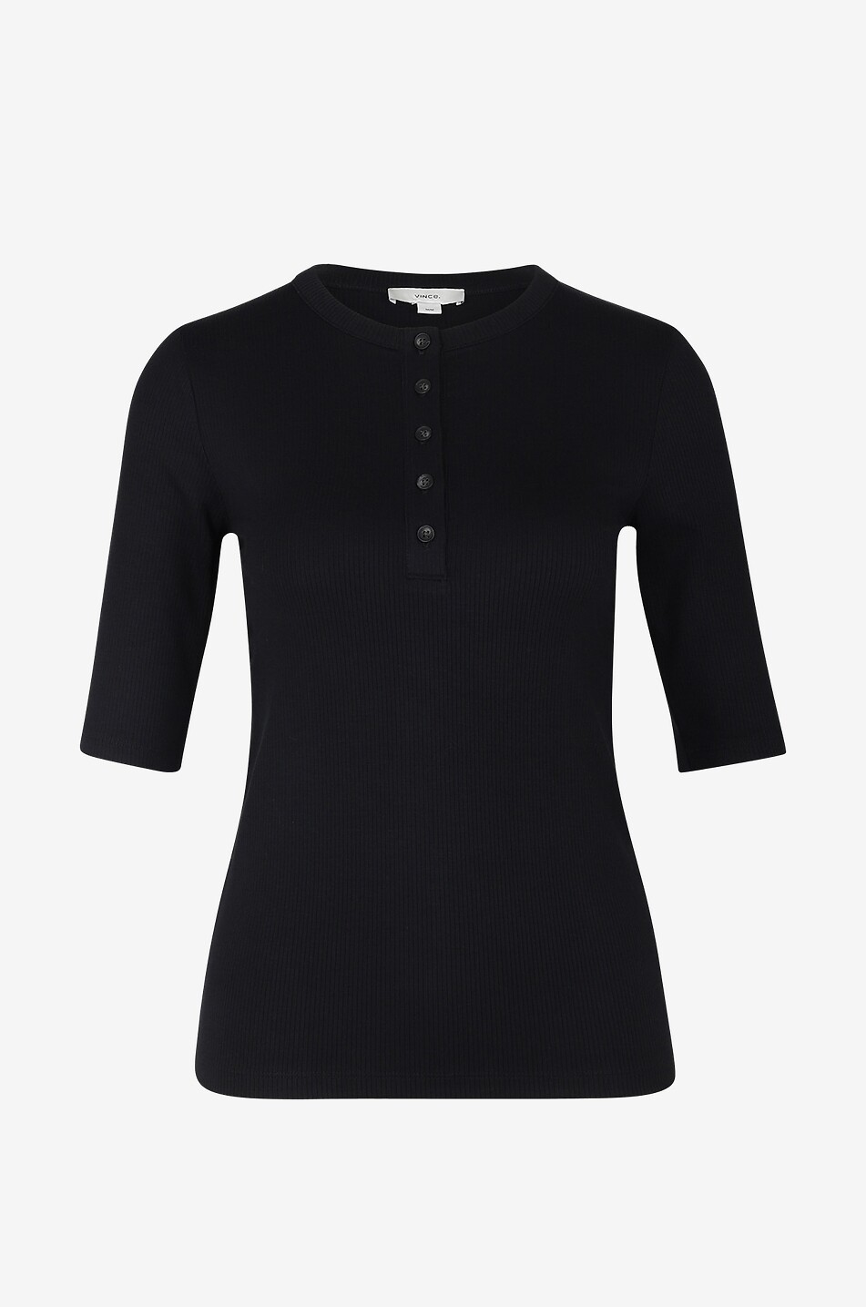 VINCE T-shirt côtelé à col rond boutonné Henley Femme NOIR 1