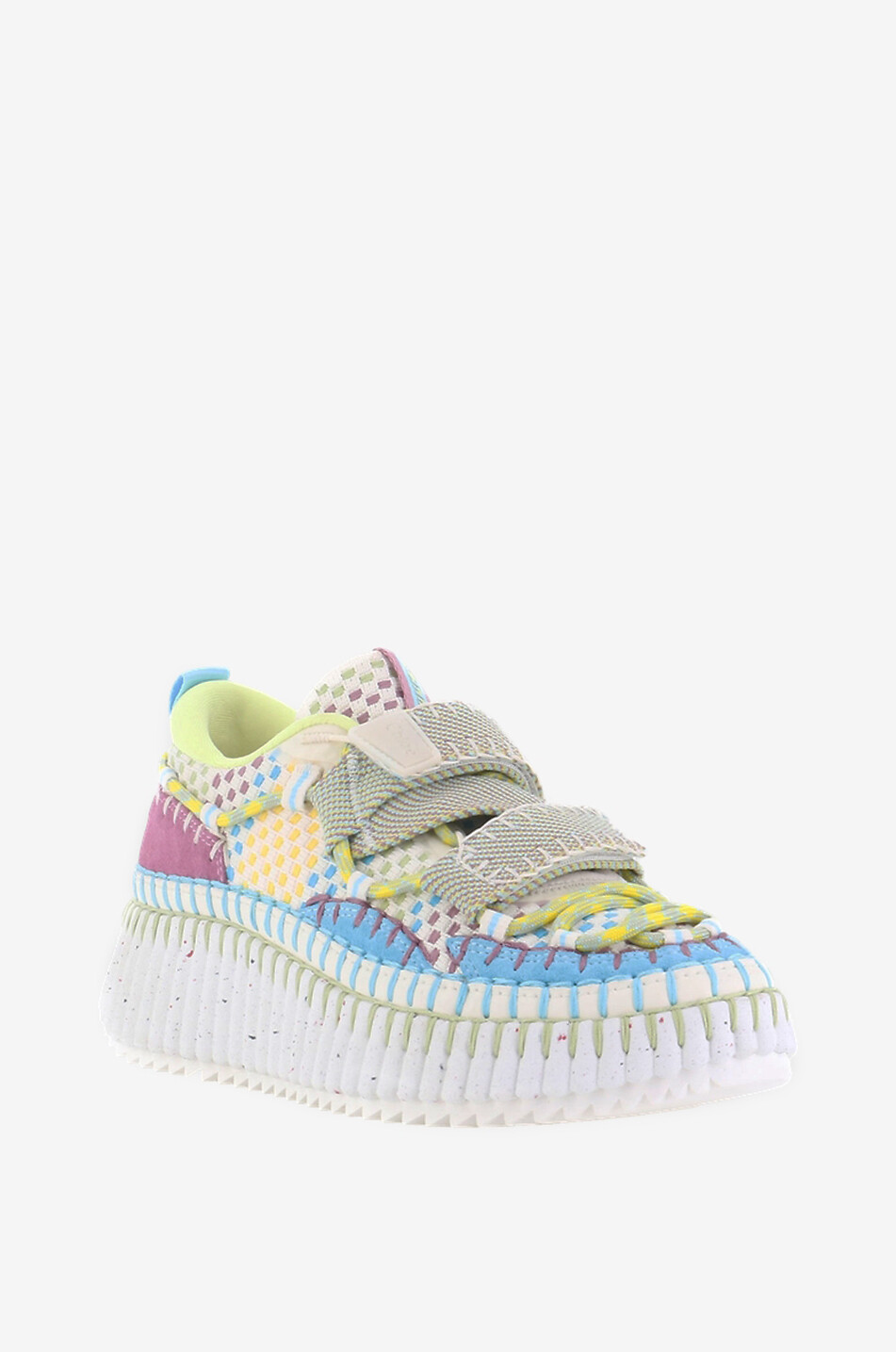 CHLOE Nama Velcro strap wedge sneakers in fabric and suede Women BLUE 1