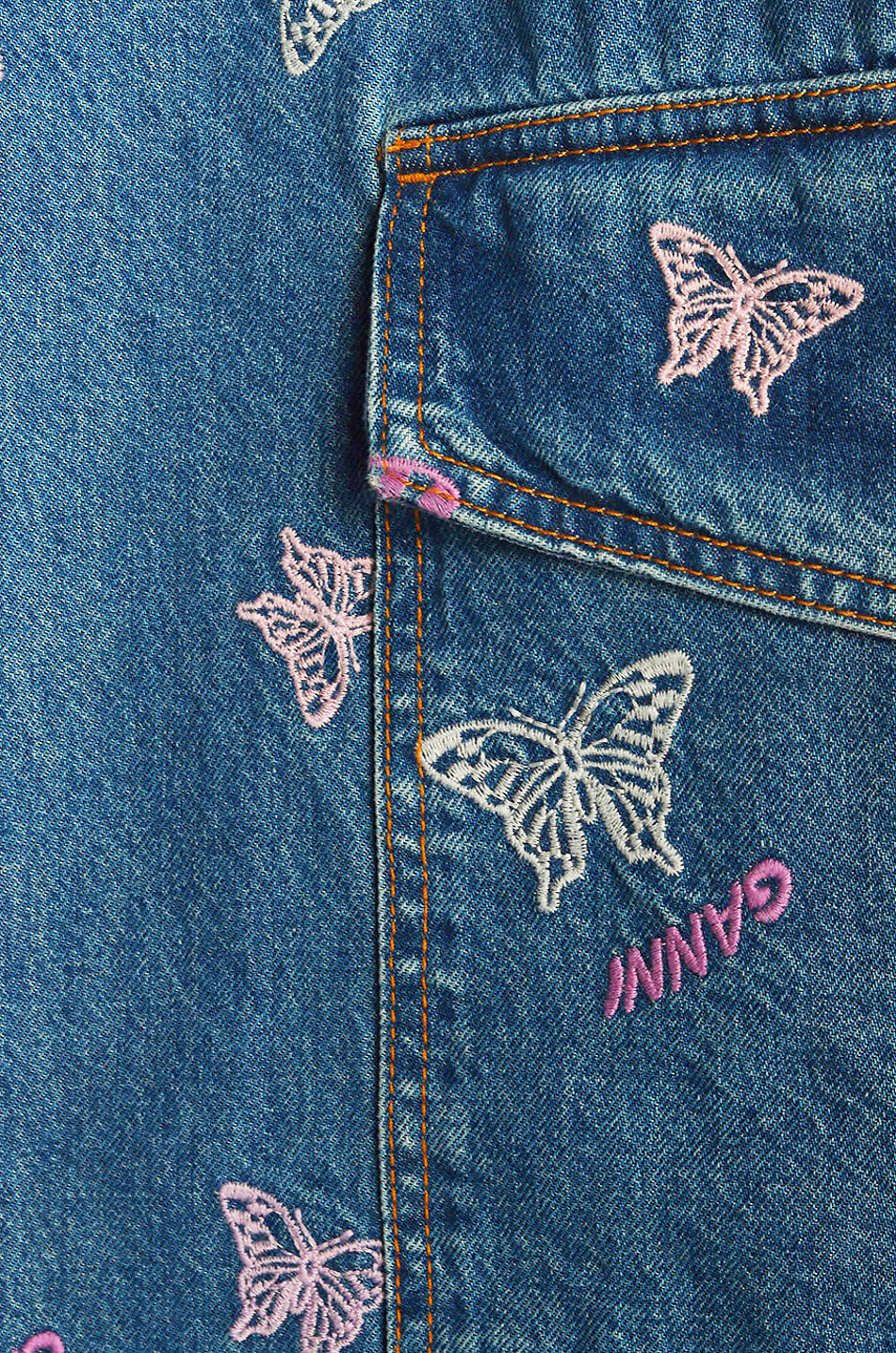 Jean cargo droit taille haute brodé de papillons Angi