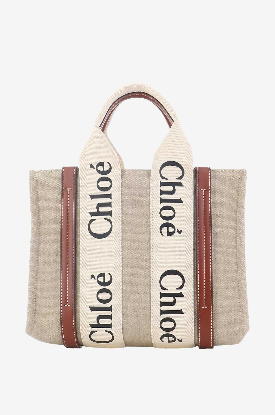 CHLOE Shopper aus Leinen und Leder Woody Small Damen BRAUN 3