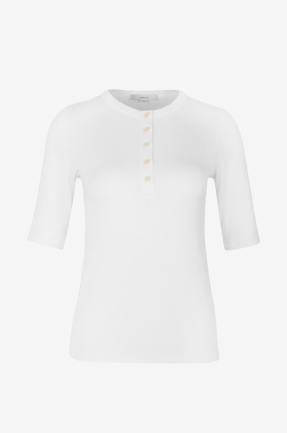 VINCE T-shirt côtelé à col rond boutonné Henley Femme BLANC 1
