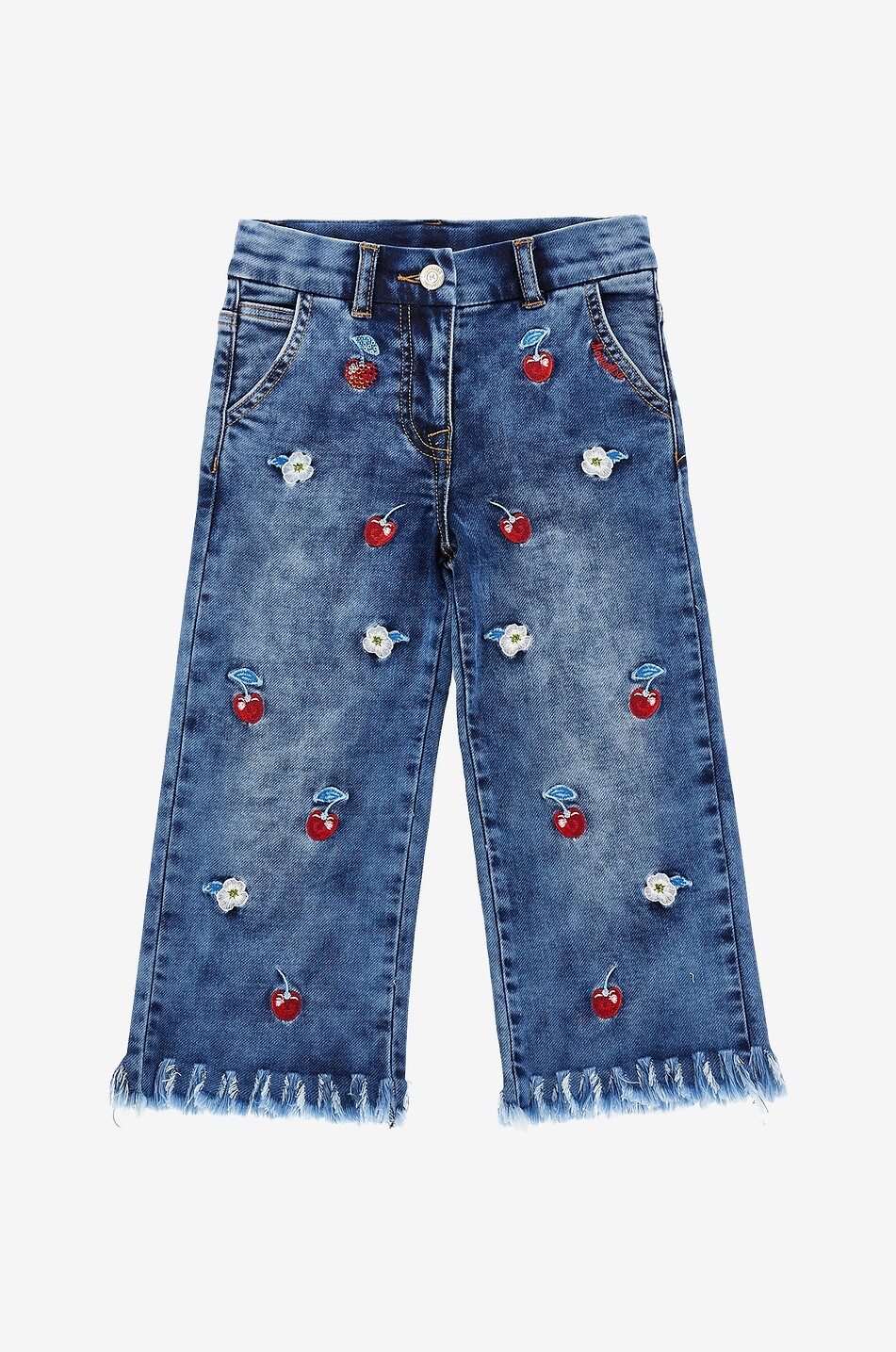MONNALISA Mädchen-Jeans mit Kirschstickereien Baby BLAU 1