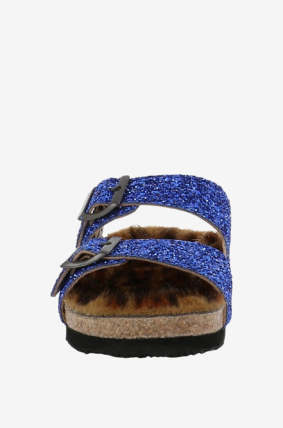 ANNIEL Flache Sandalen mit Kunstpelz-Futter Glitter Damen MITTELBLAU 2