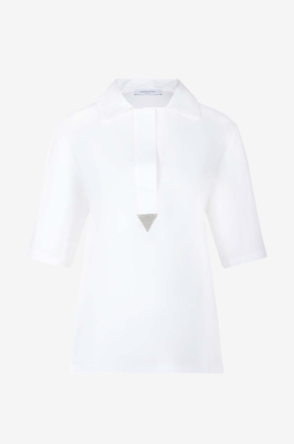 FABIANA FILIPPI Beaded bi-material short-sleeved polo shirt Women WHITE 1