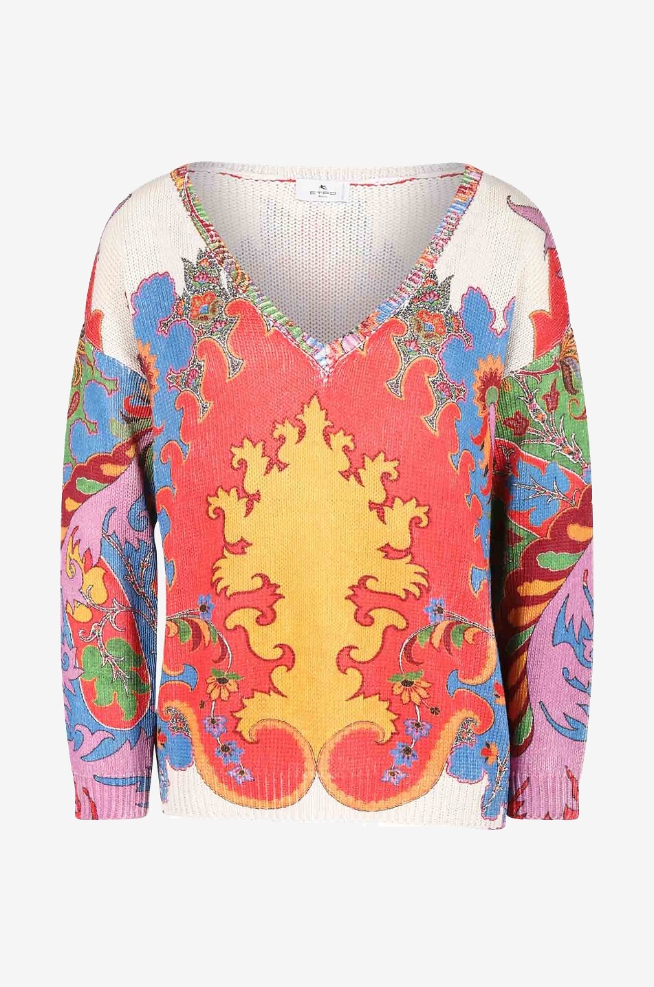 Pull boxy en soie et lin imprimé Paisley