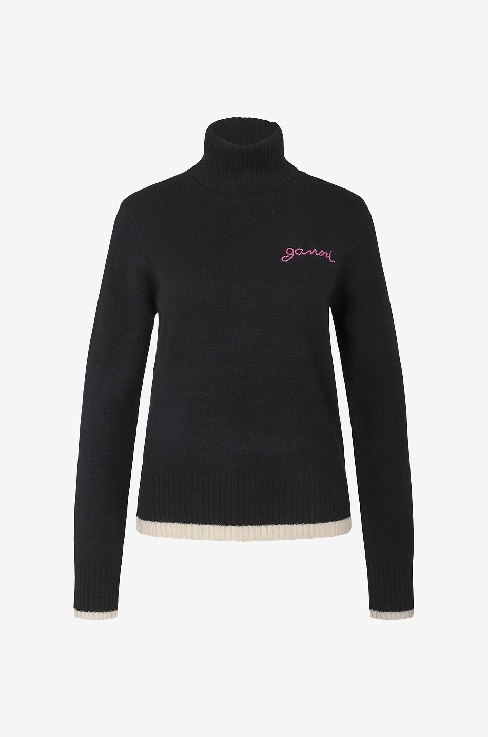 Pull en laine et cachemire à col roulé brodé logo