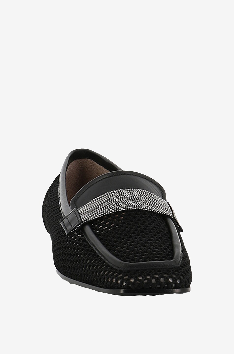 Mocassins en cuir et tissu crocheté ajouré