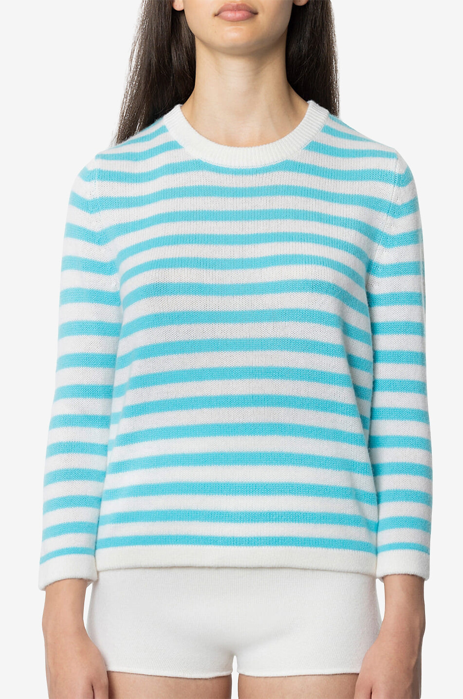 Wool and cashmere striped round neck jumper