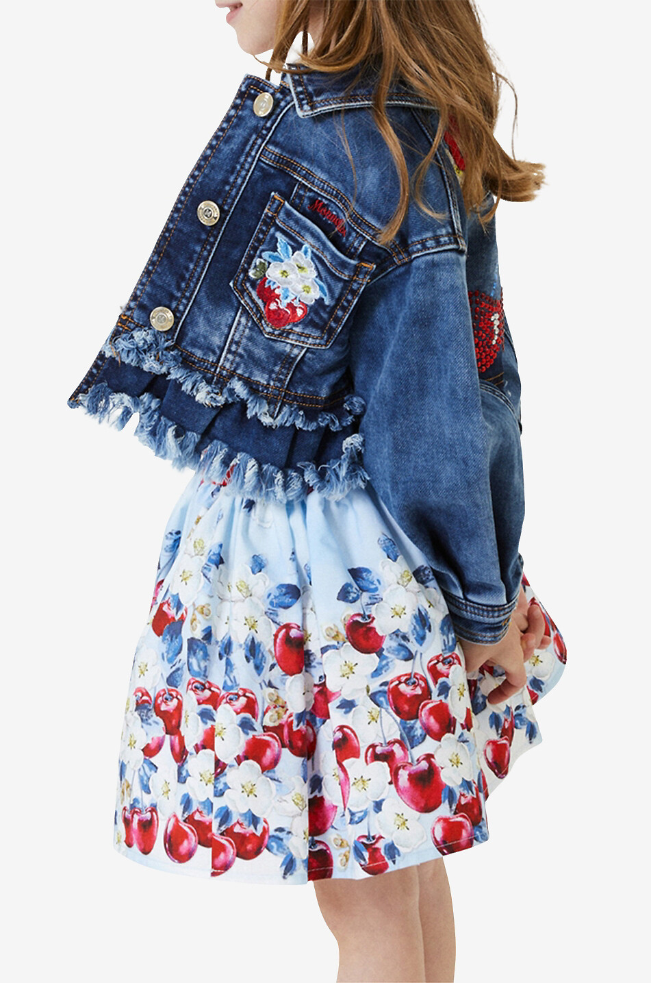 Mädchen-Denim-Jacke mit Kirschstickereien