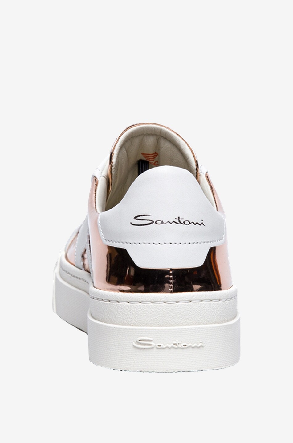 Low-top lace-up leather and metallic leather sneakers