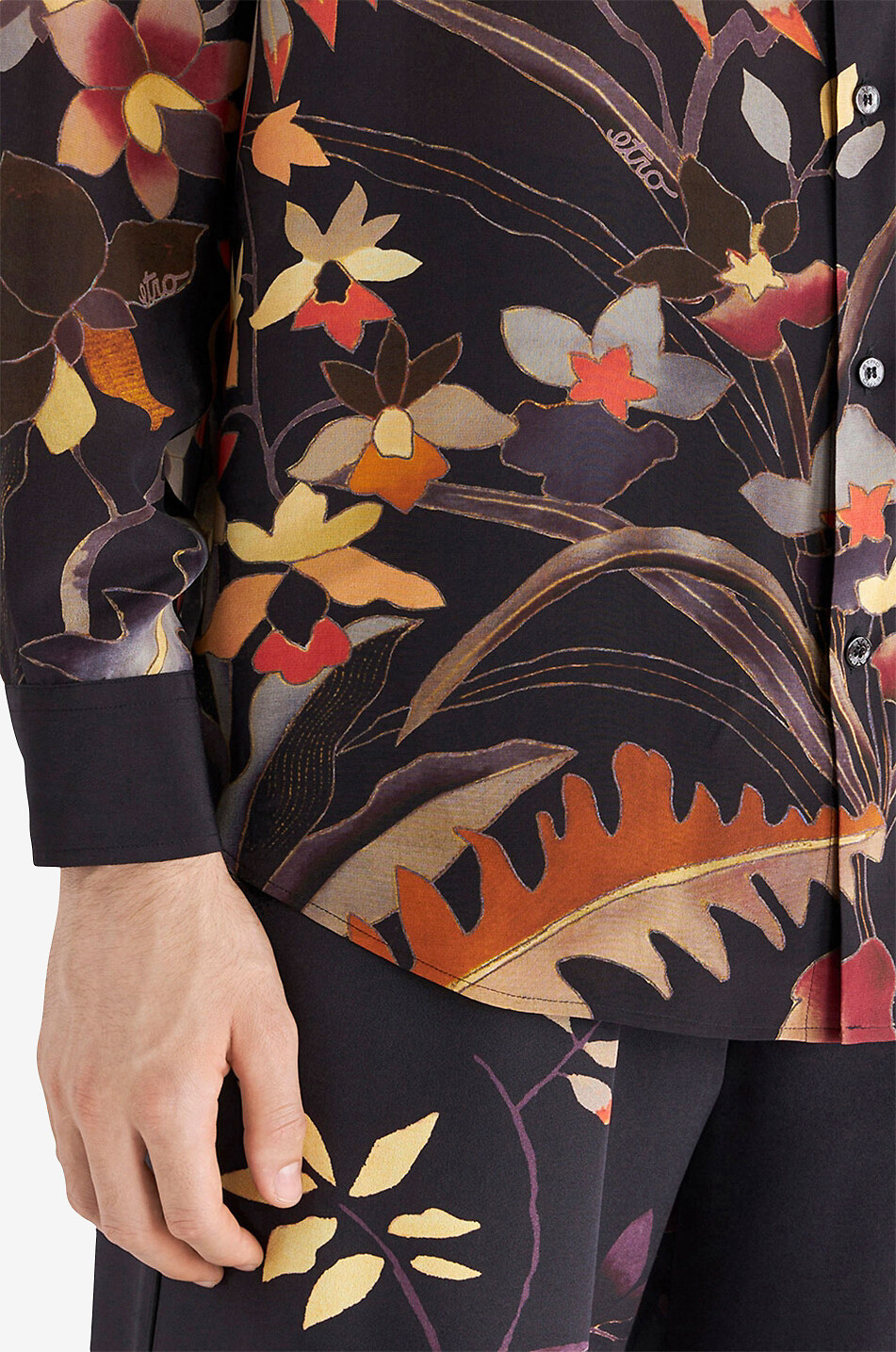 ETRO Chemise en soie à imprimé fleurs exotiques Homme NOIR 5