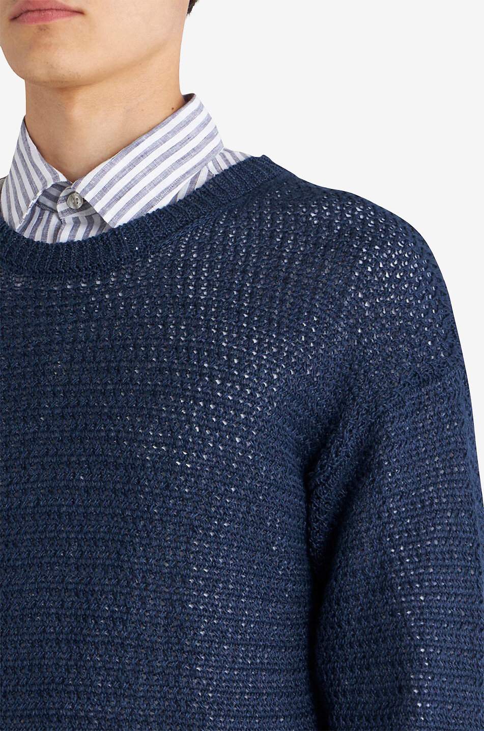 Lochstrick-Leinenpullover mit Rundhals