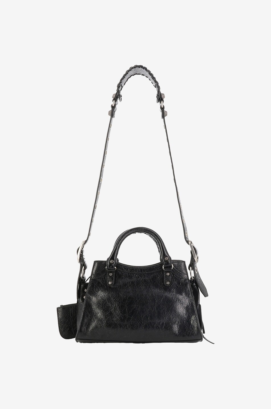 ハンドバッグ Balenciaga Neo Cagole Xs Handbag In Arena Leather BALENCIAGA Agneau Arena Crystal Neo Cagole Handbag XS Silver