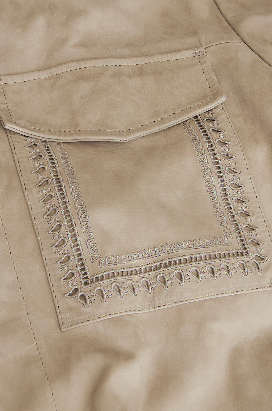 Embroidered safari shirt jacket in suede