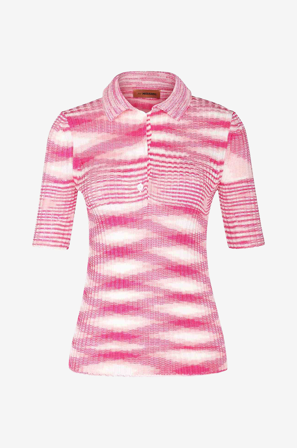Diamond patterned rib knit polo shirt