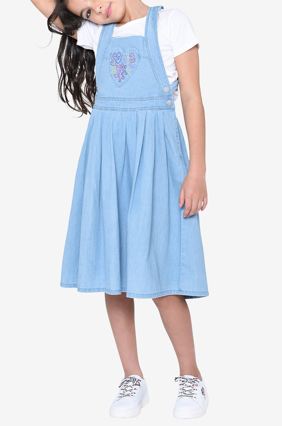 SONIA RYKIEL Mädchen-Trägerkleid aus Chambray mit Logostickerei Mädchen BLAU 3