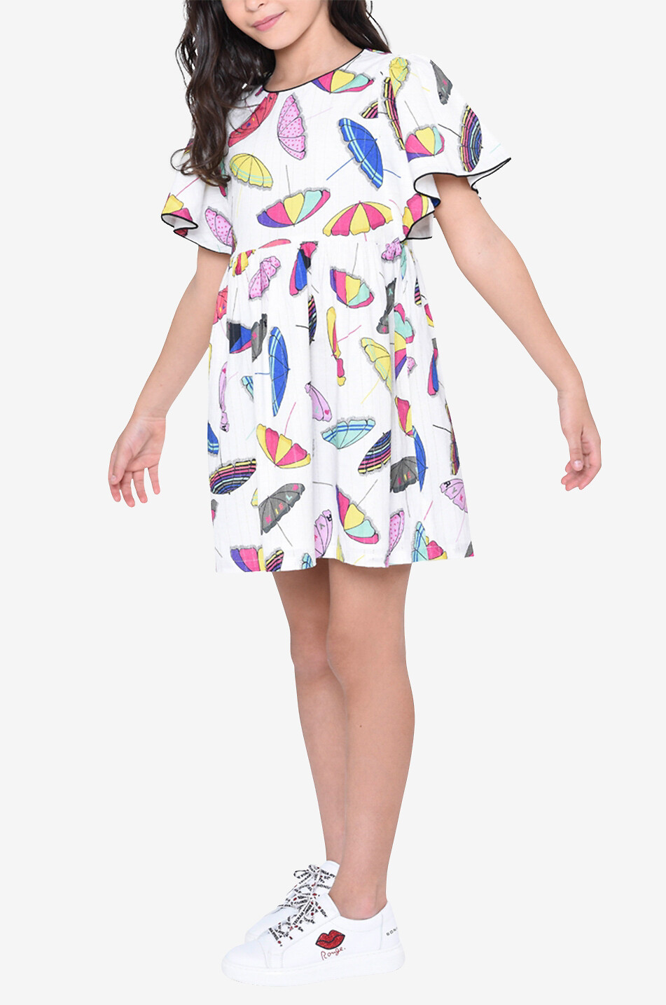 Robe courte fille en voile imprimé parasols