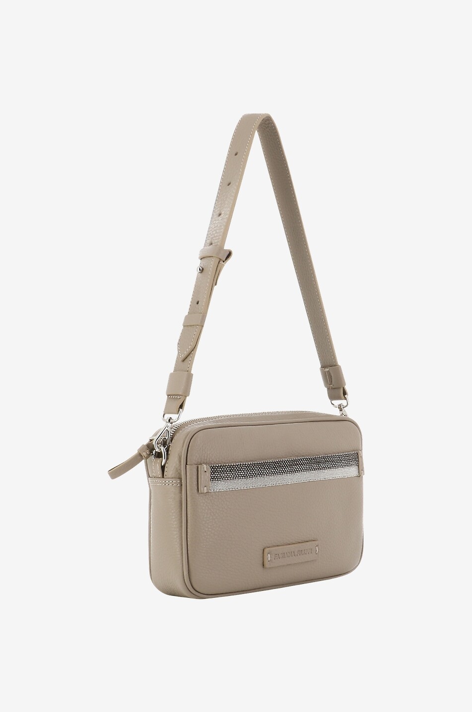 FABIANA FILIPPI Perlenbestickte Camera-Tasche aus genarbtem Leder Damen Hellbeige 2