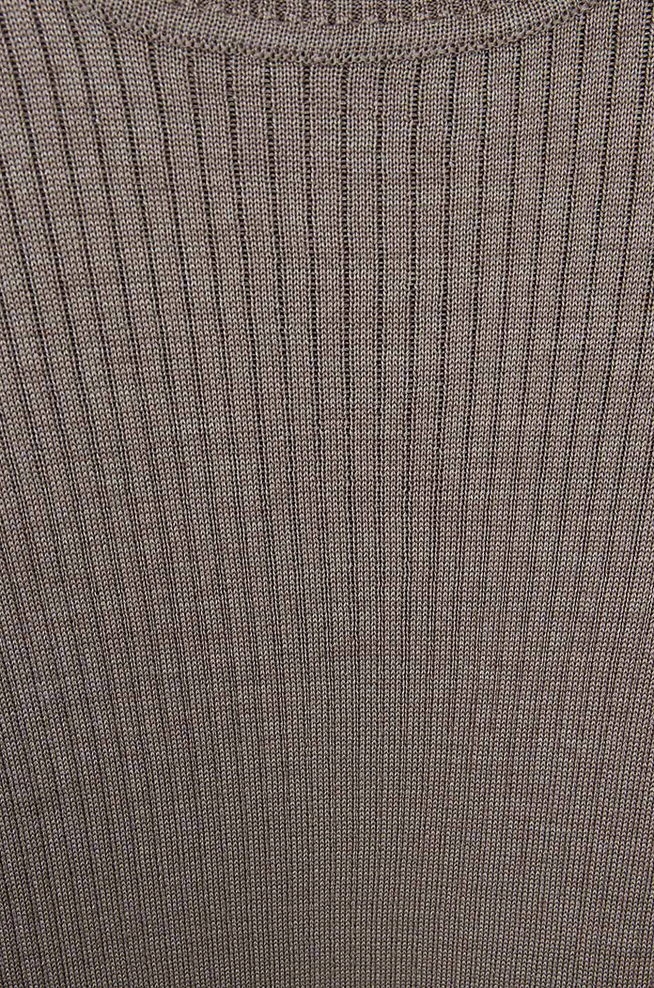 UNE HEURES Pull côtelé en soie à manches courtes Femme GRIS 3