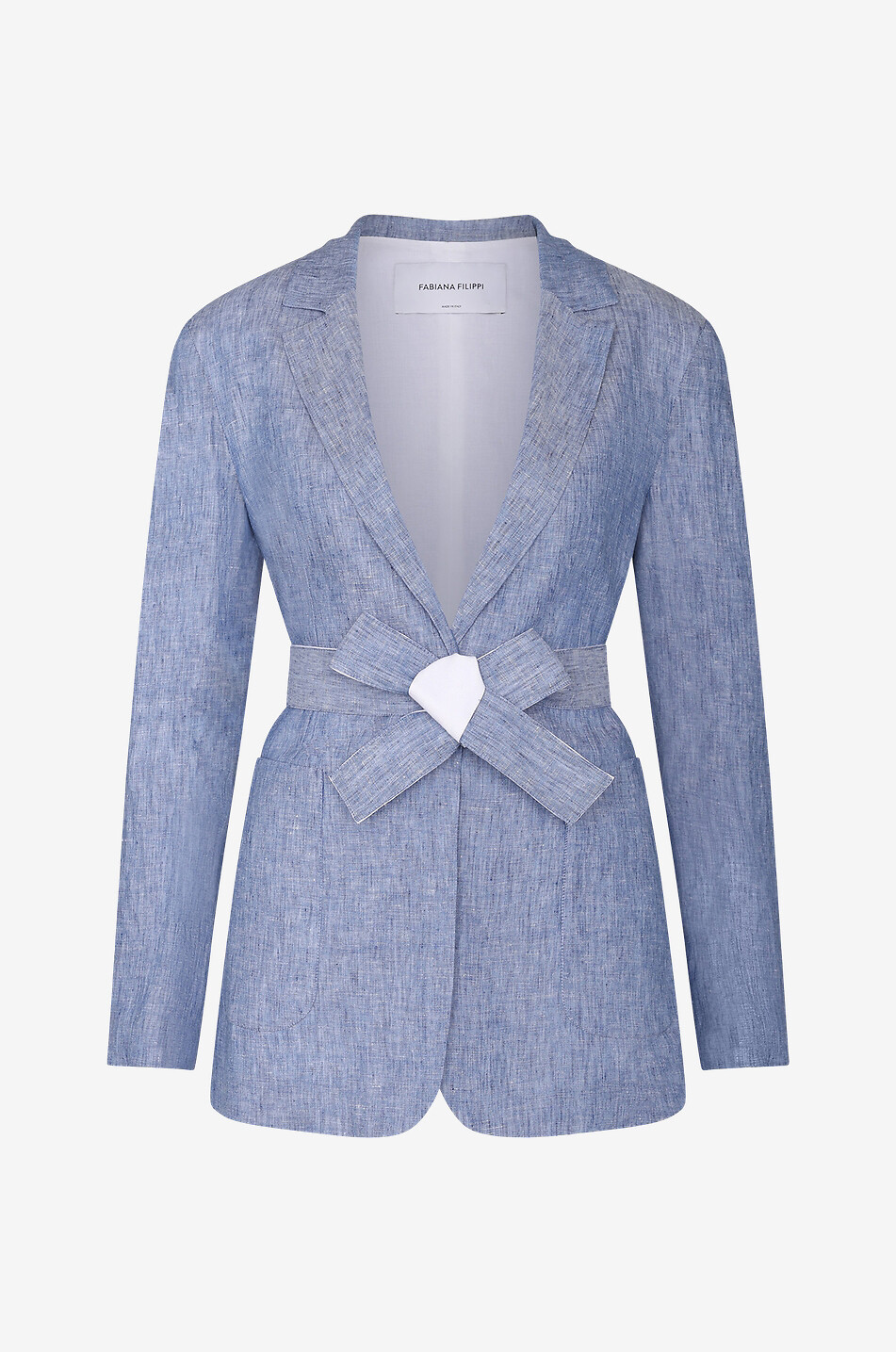 Leinenblazer mit Bindegürtel