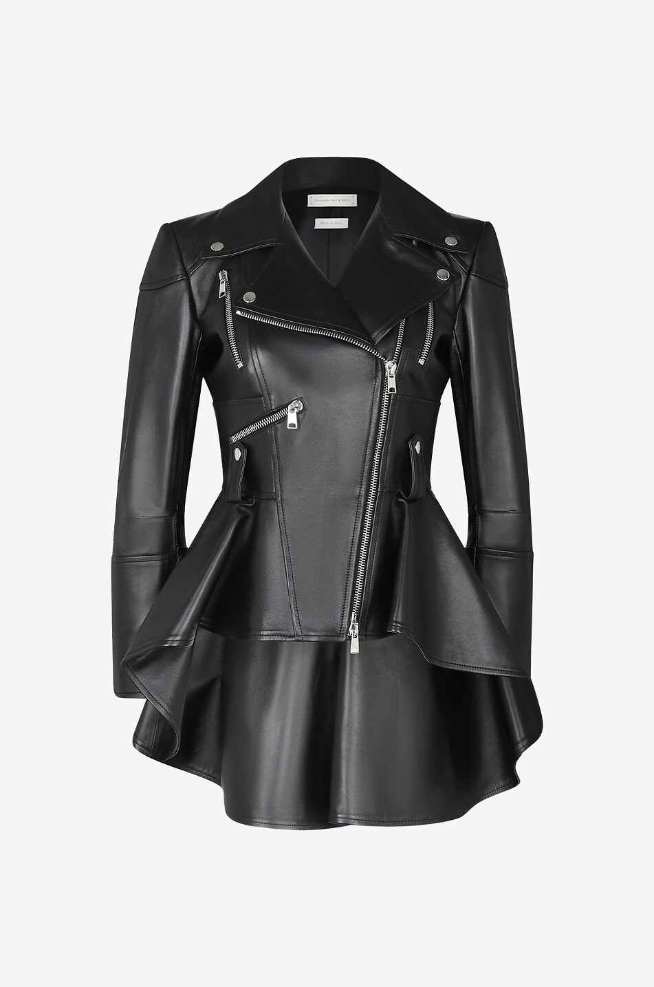 ALEXANDER McQUEEN Perfecto en cuir nappa à basque Femme NOIR 1