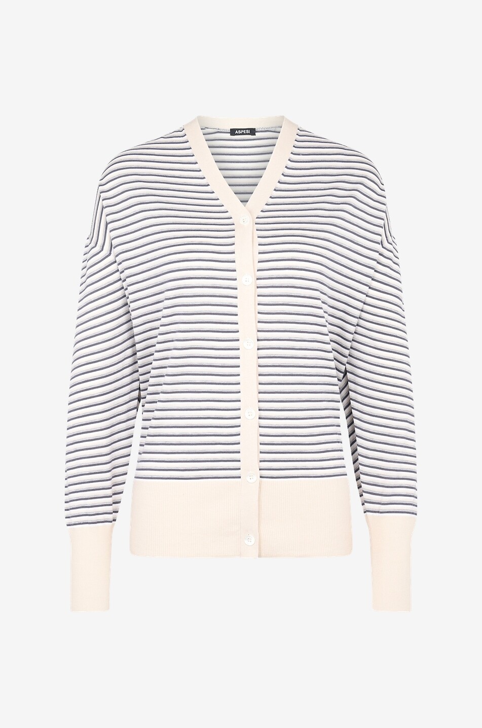 Zweifarbiger gestreifter Cardigan aus Baumwollmischgarn