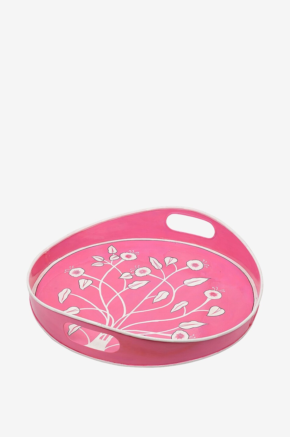 CAROLINE DE BENOIST Plateau ovale en acier inoxydable fleuri Maison ROSE 1