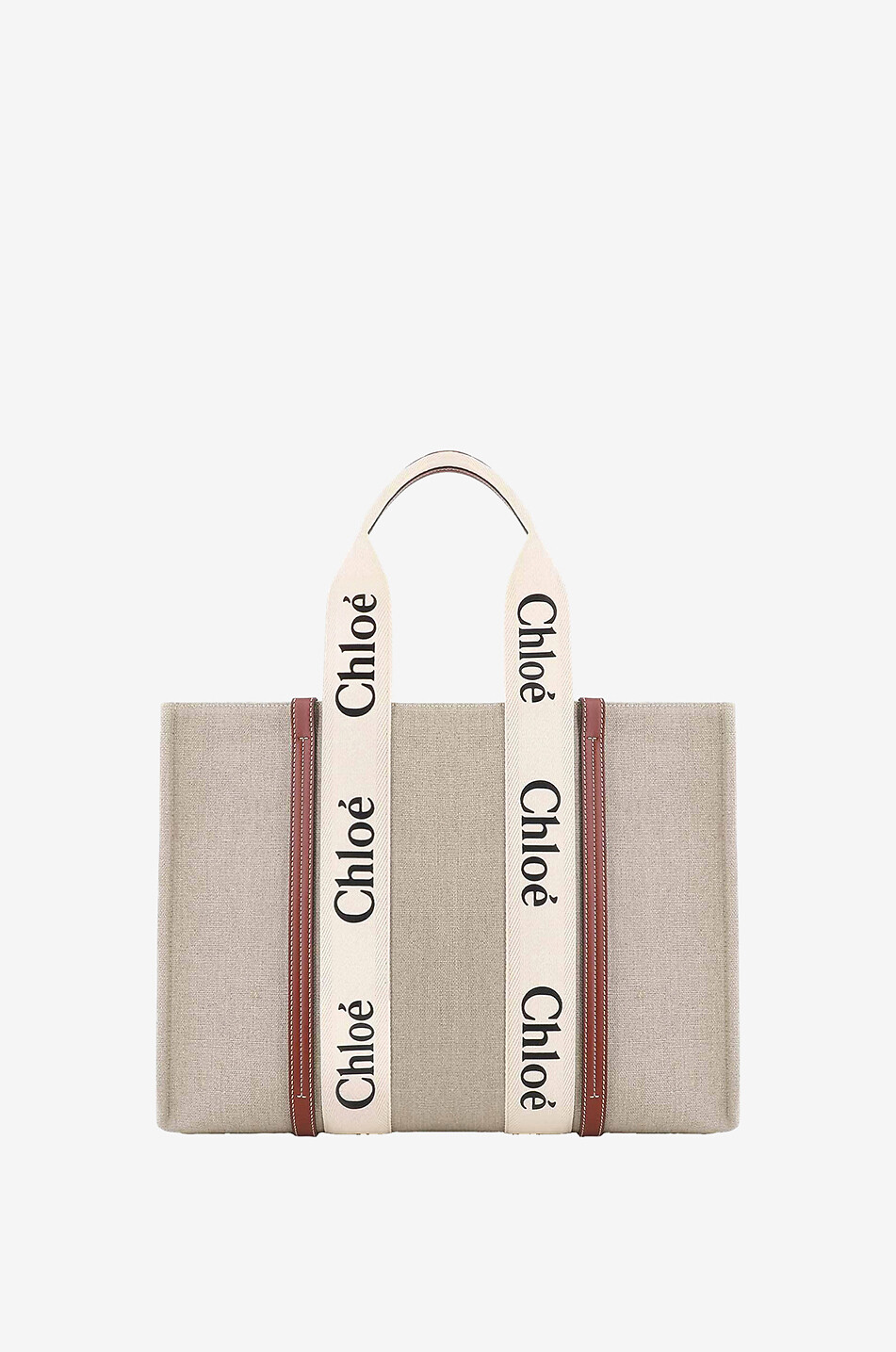 Woody Large linen and calfskin tote bag