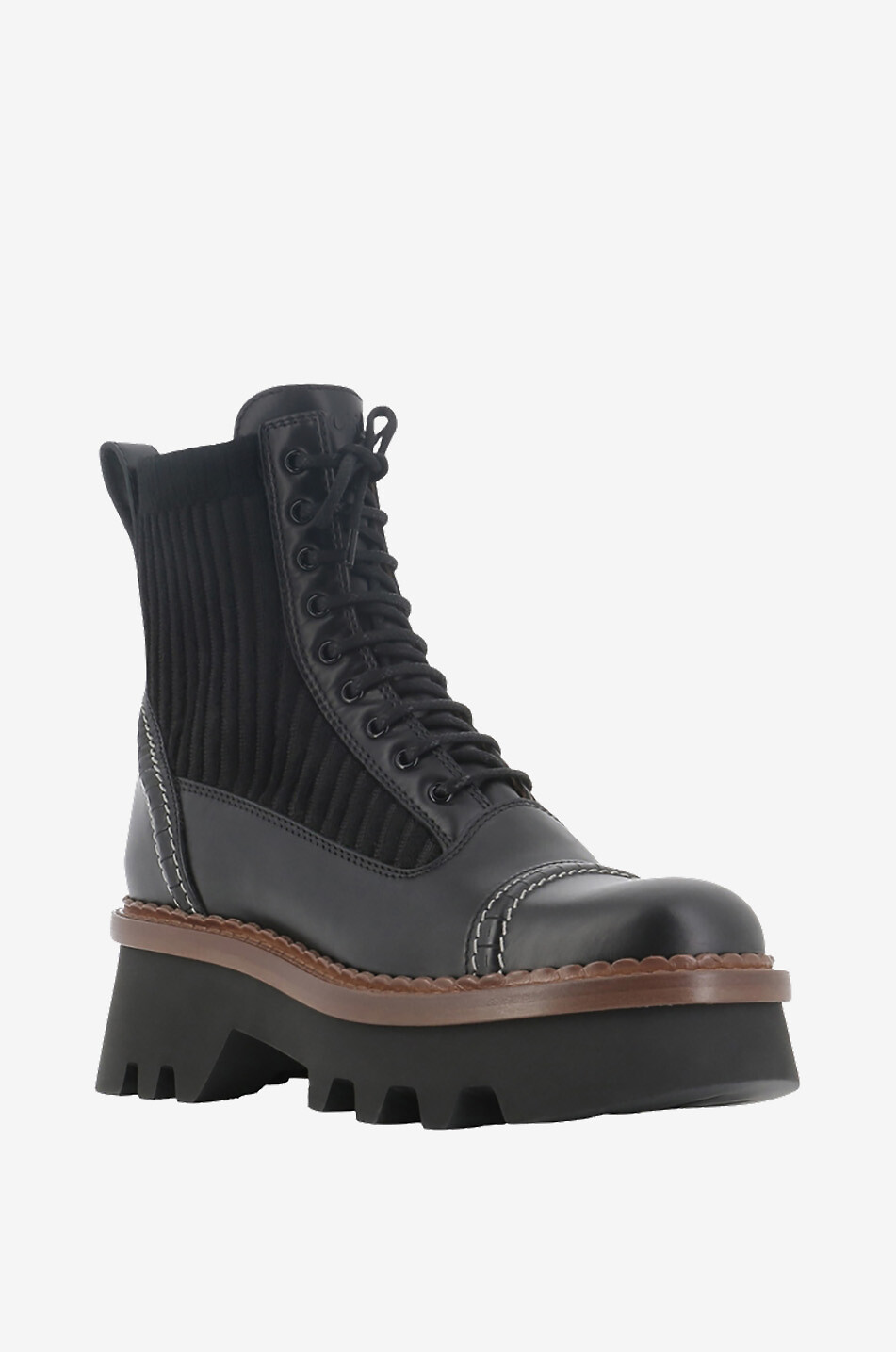 CHLOE Owena 50 leather and knit ankle boots Women BLACK 1