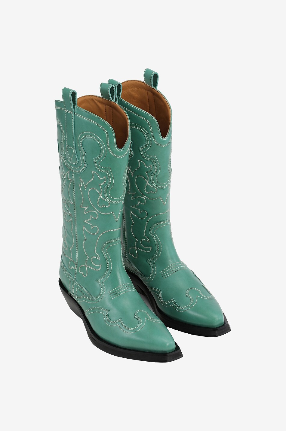 GANNI Bottes brodées en cuir esprit santiags 35 Femme VERT 3