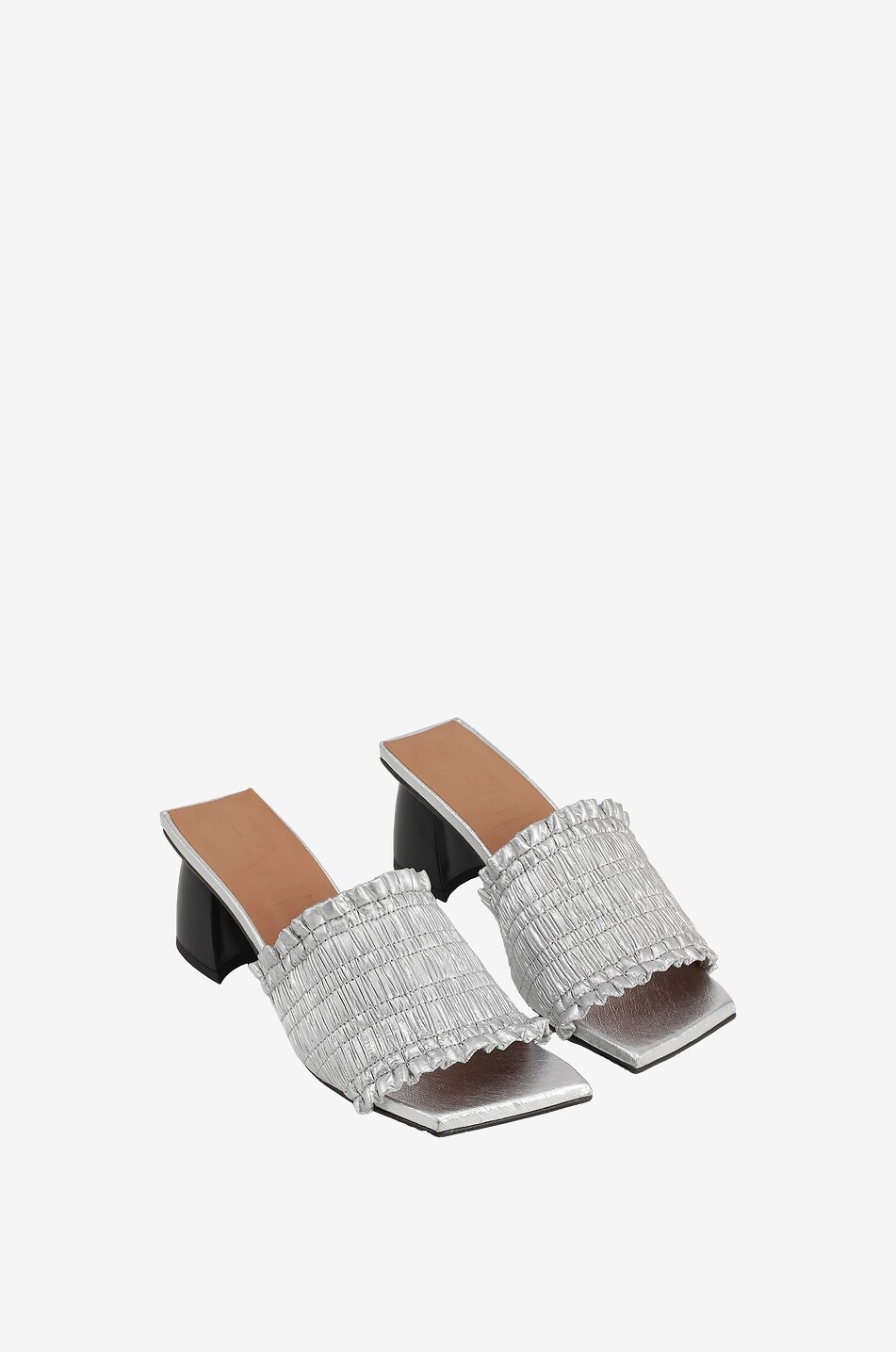 Mules à talon carré métallisées Silver Smock 50