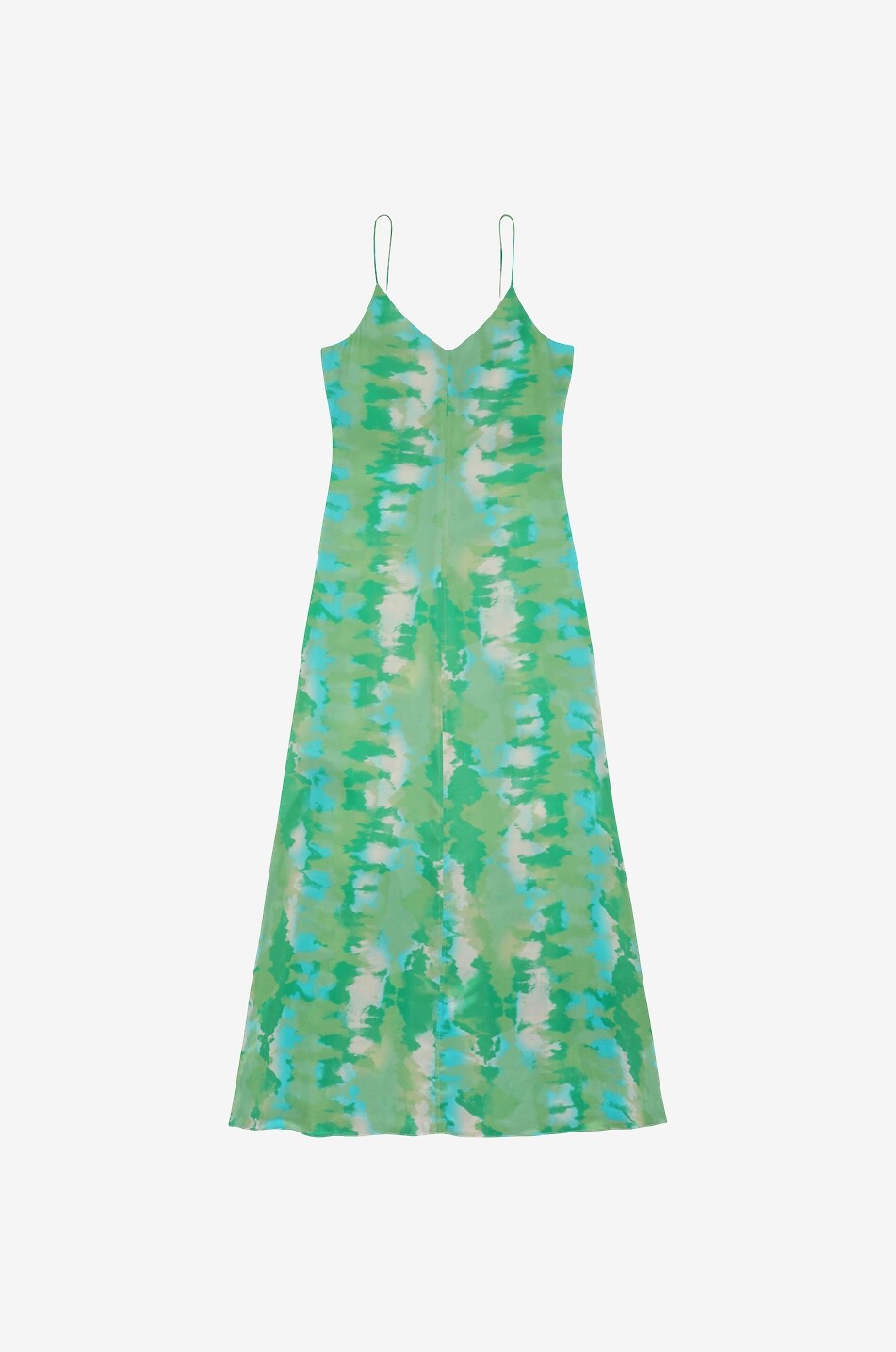 Robe longue à bretelles en satin aquarelle