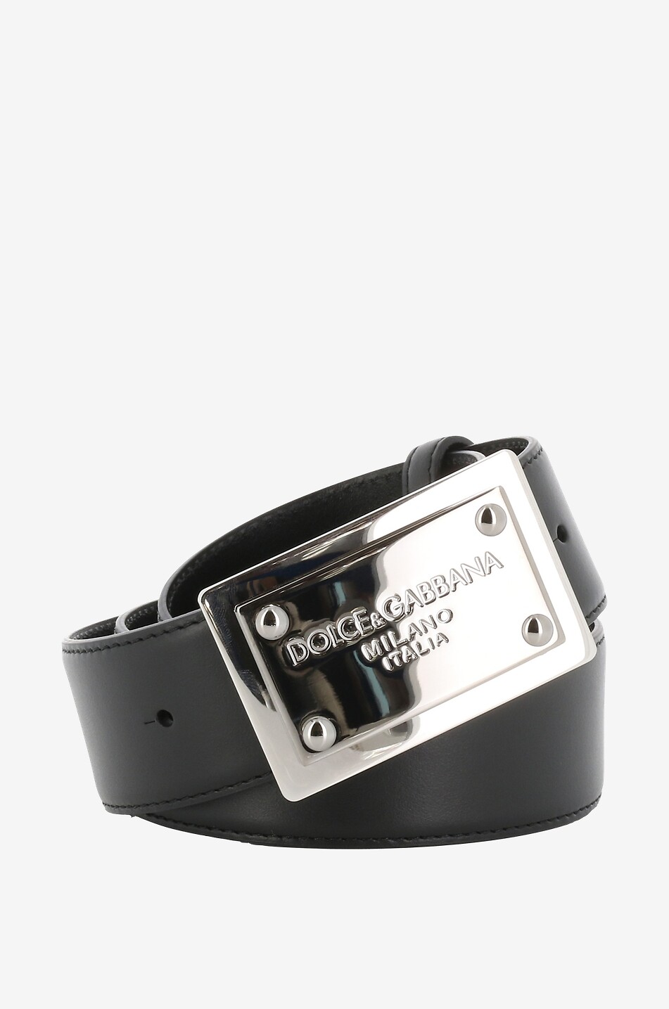 Glattledergürtel mit Logo-Plättchen - 4 cm