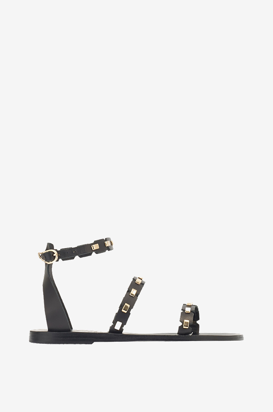 Nietenbesetzte flache Leder-Sandalen Coco