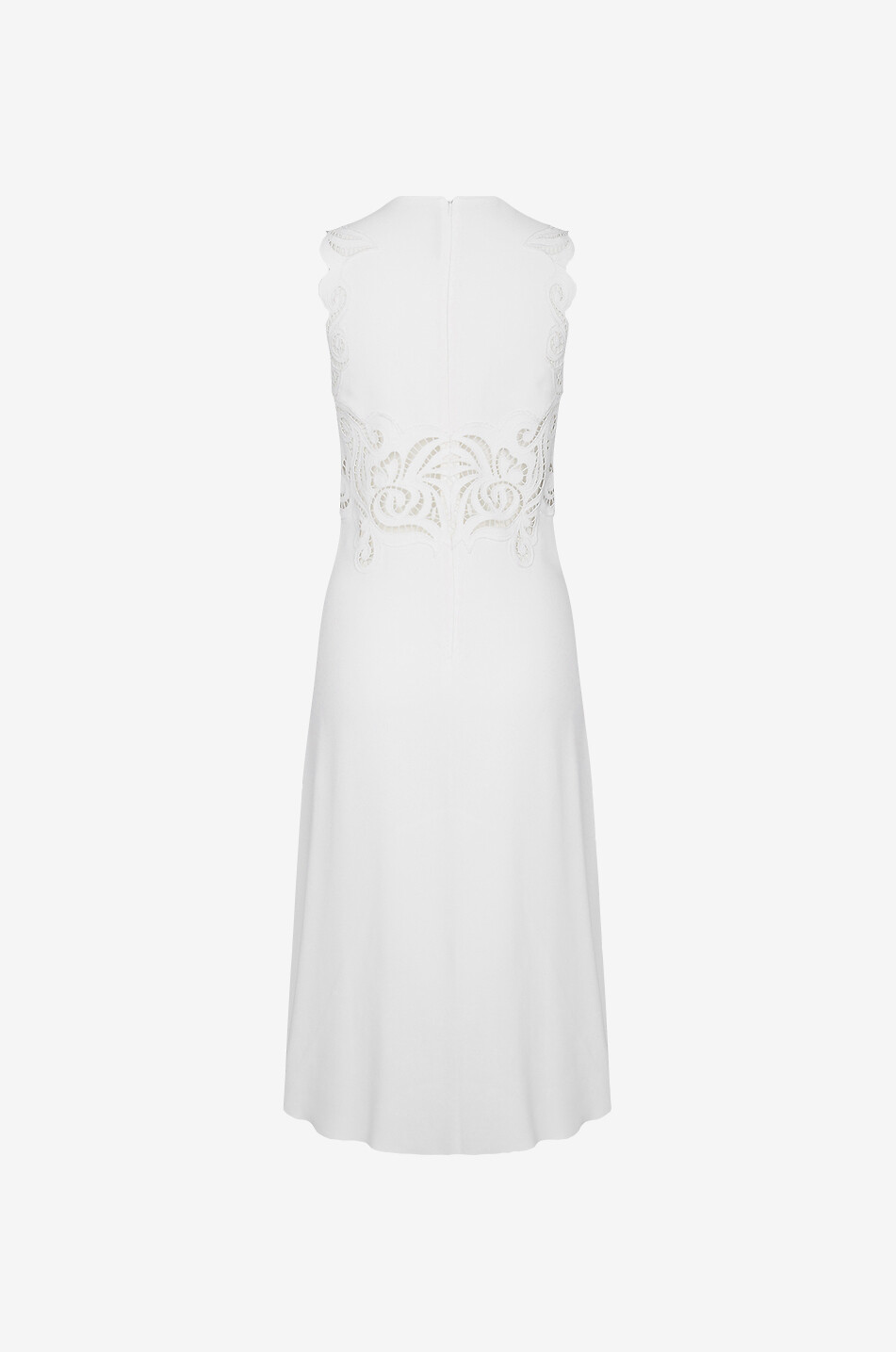 Sleeveless cady midi dress with openwork embroidery