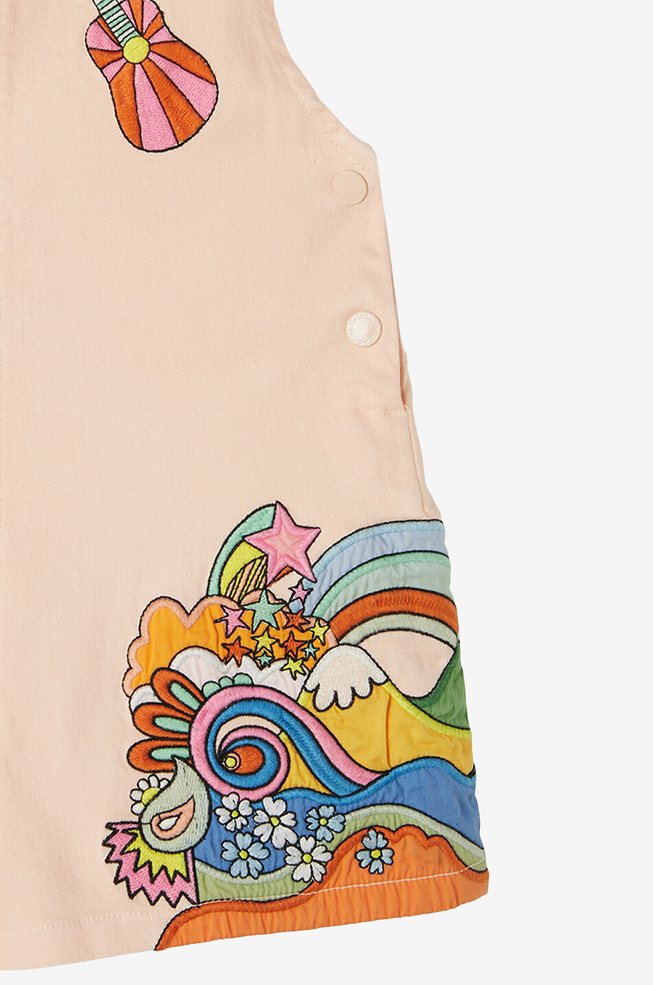 STELLA McCARTNEY KID Kurze Mädchen-Latzhose aus besticktem Bio-Denim Love To Dream Mädchen HELLROSA 3