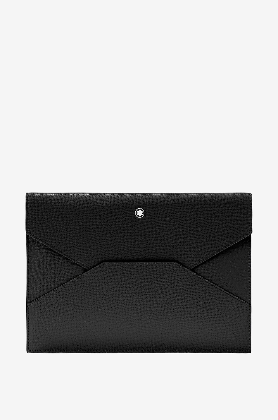 Sartorial document pouch with flap in saffiano leather