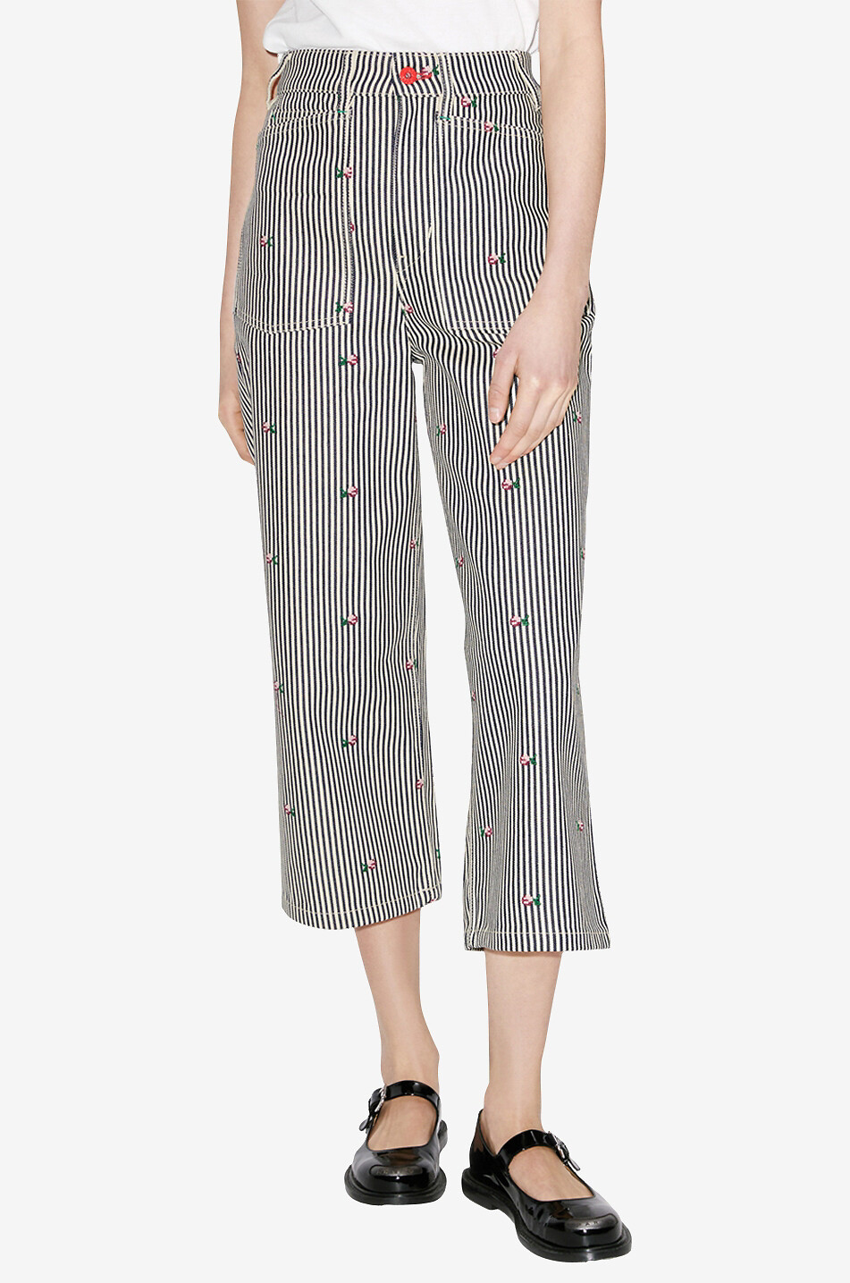 KENZO Jean taille haute large rayé brodé de fleurs Sumire Femme MULTICOLORE 3
