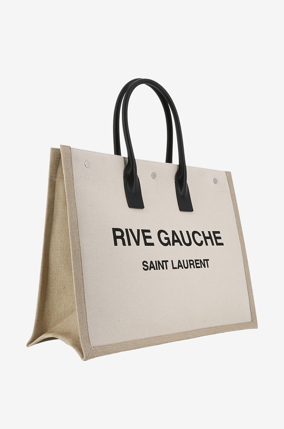SAINT LAURENT PARIS Sac cabas en toile de lin et cuir Rive Gauche Femme BEIGE 2