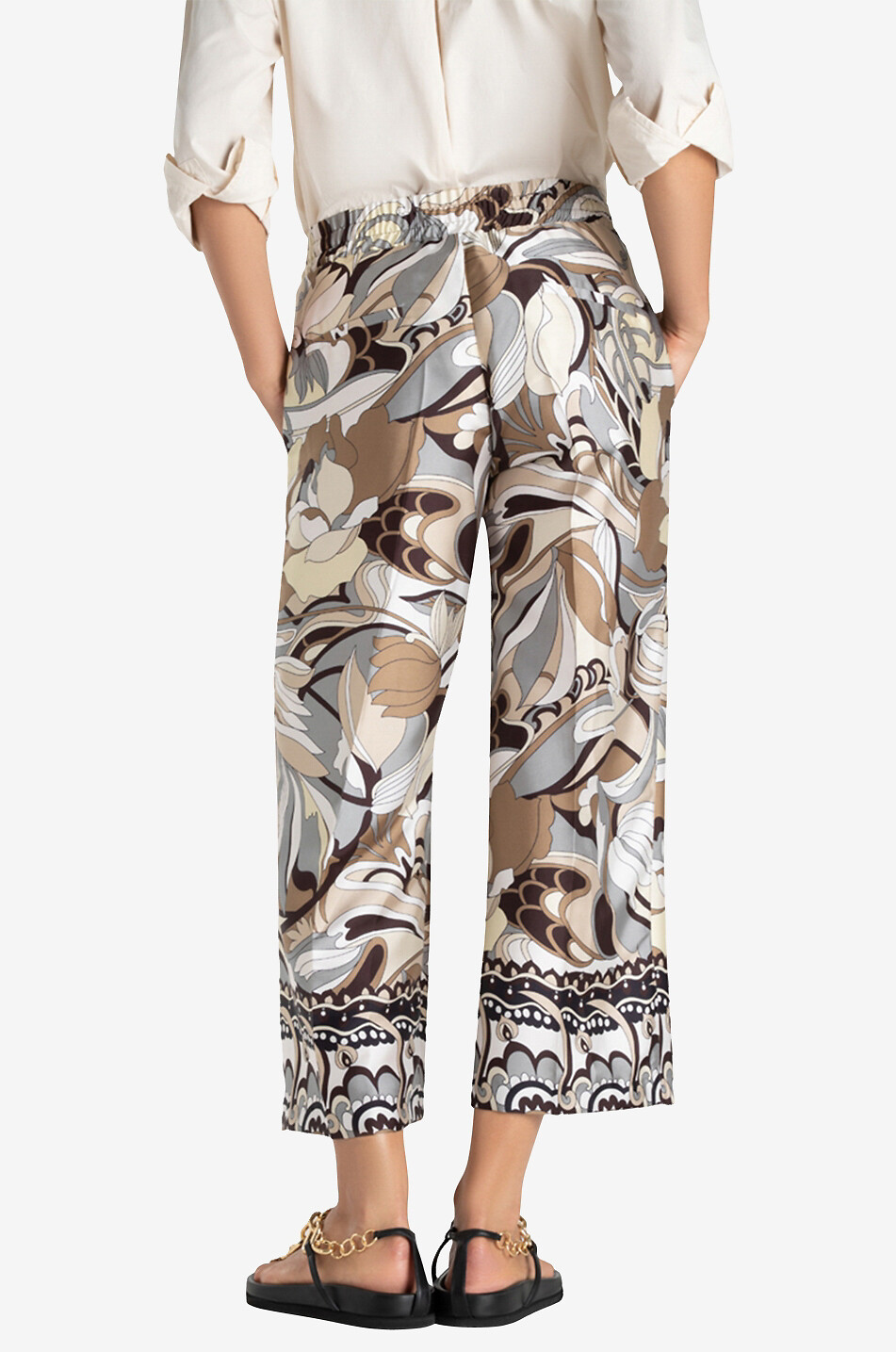 Pantalon large en sergé imprimé fleurs Clara