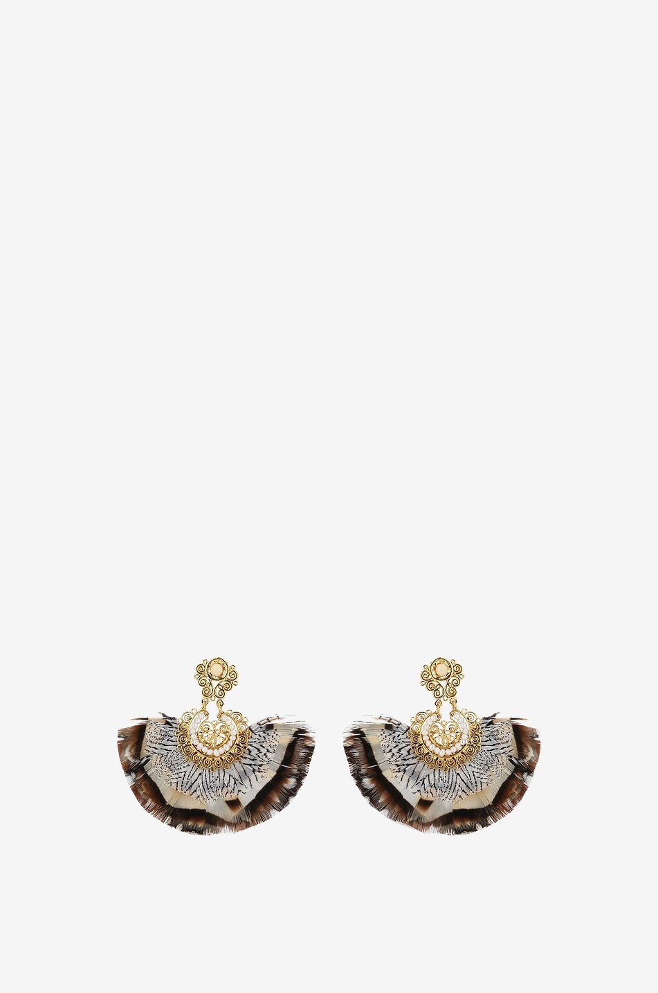 GAS BIJOUX Boucles d'oreilles ornées de perles et de plumes Yuca PM Femme MARRON 1