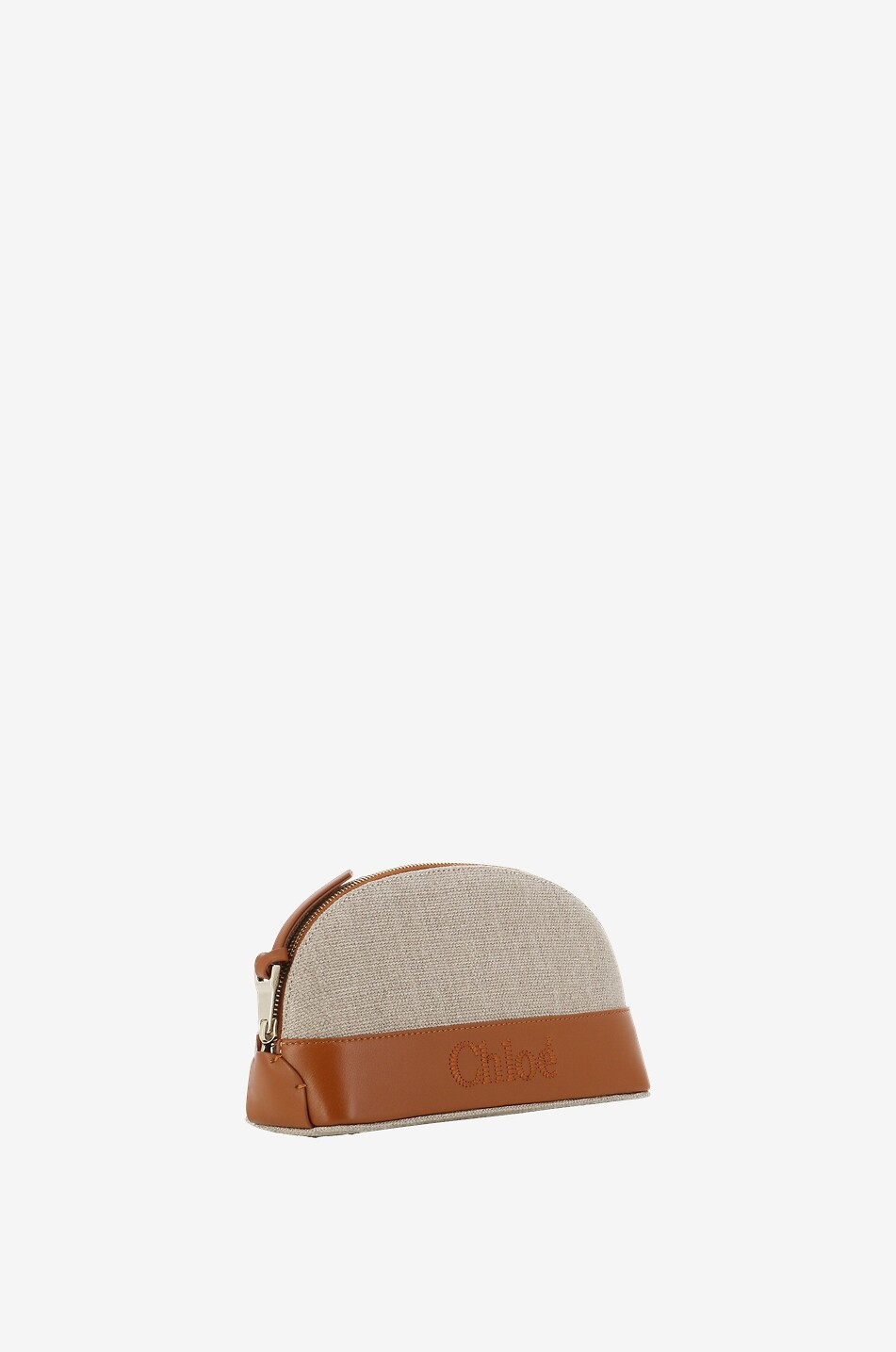 CHLOE Chloé Sense linen and leather make-up pouch Women BROWN 2