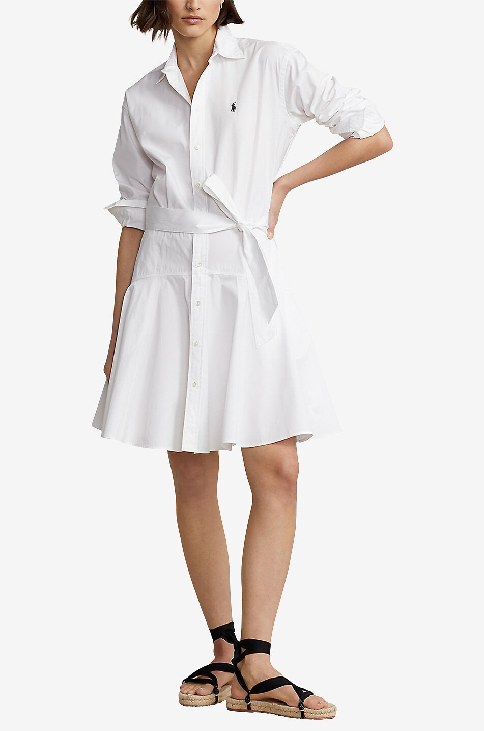 Flared short monochrome poplin shirt dress POLO RALPH LAUREN Bongenie Outlet