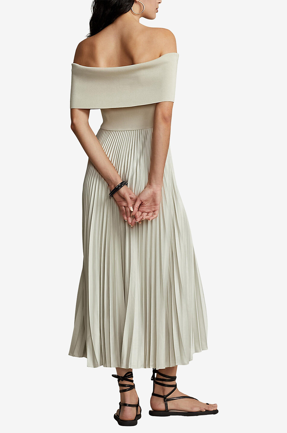 POLO RALPH LAUREN Robe midi plissée bi-matière à épaules dénudées Femme BEIGE 3