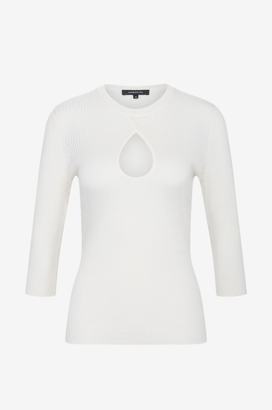 Fitted wool and silk rib knit jumper with drop cut-out
