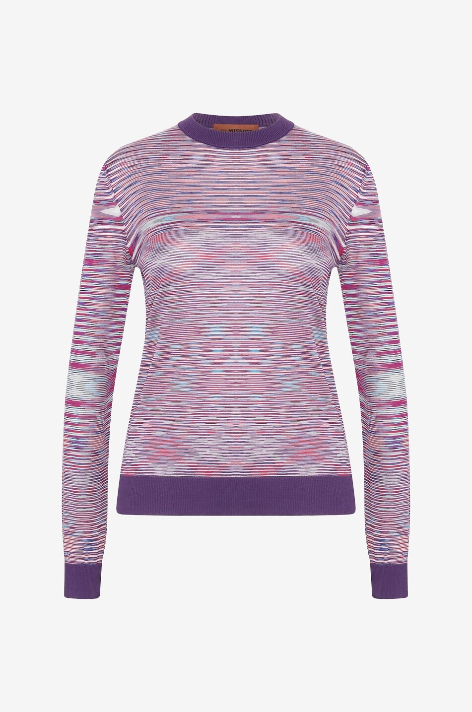 Fine colour gradient effect stripe adorned silk jumper