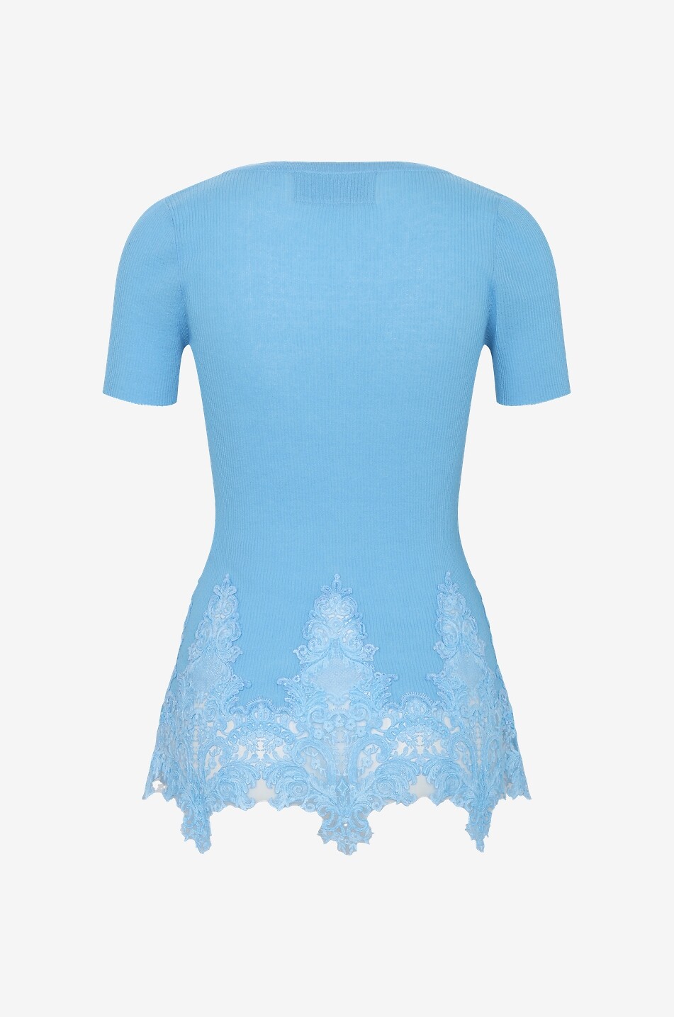 T-shirt en maille côtelée et dentelle