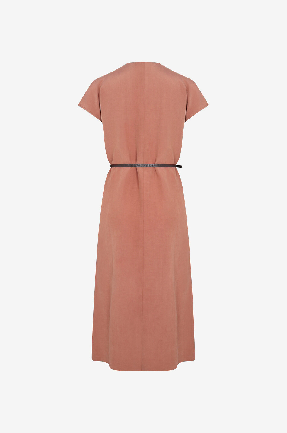 Robe polo sans col en lin et soie avec ceinture