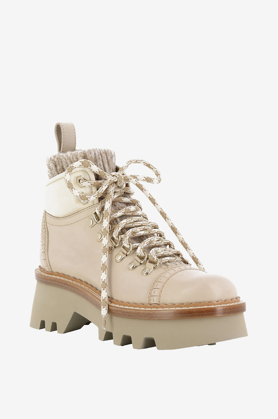 Ovena leather and wool lace-up ankle boots