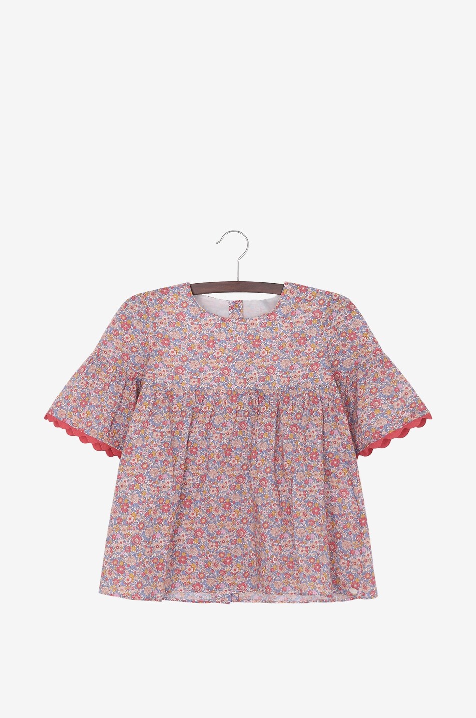 Liberty fabric girl's short-sleeved blouse